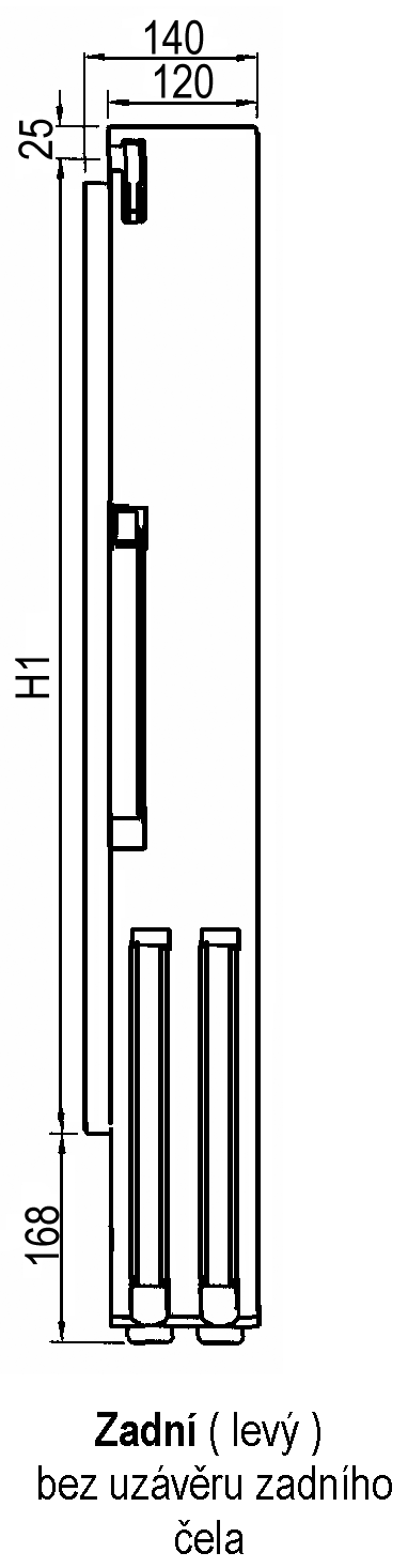 Výška bočnice = 1000 mm
Tloušťka bočnice = 30 mm
120 x 39 mm
