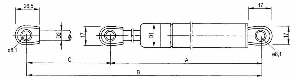 A = 450 mm
B = 749,5 mm
D1 = 28 mm
D2 = 14 mm
