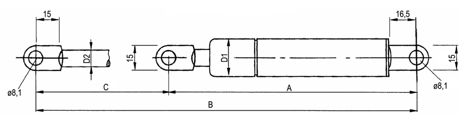 A = 185 mm
B = 285 mm
D1 = 22 mm
D2 = 10 mm
